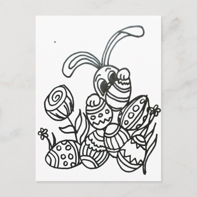 Cartão Postal Coelhinho de Páscoa com ovos (Frente)