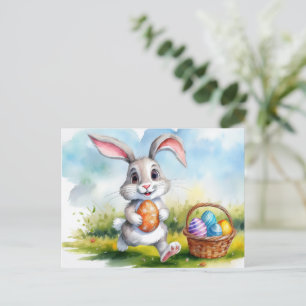 Cartão Postal Coelhinho de Páscoa de Aquarela Bonita