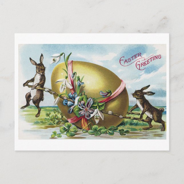 Cartão Postal Coelhinho de Páscoa e Ovo Grande Decorado (Frente)