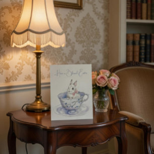 Cartão Postal Coelhinho de Páscoa em Aquarela em Teacup