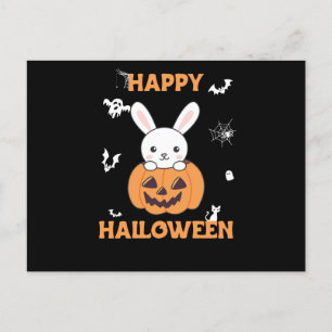 Cartão Postal Coelhinho De Pumpkin Cute Bunnies Feliz Halloween