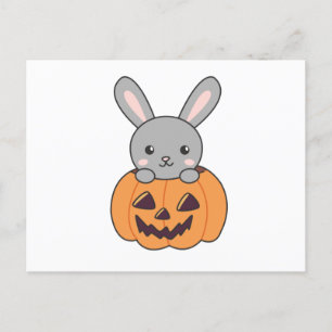 Cartão Postal Coelhinho De Pumpkin Cute Bunnies Feliz Halloween