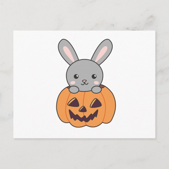 Cartão Postal Coelhinho De Pumpkin Cute Bunnies Feliz Halloween (Frente)