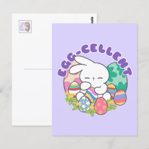 Cartão Postal Coelhinho e Ovos de Páscoa sorridentes - Primavera