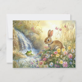 Cartão Postal Coelhinho Encantador e Sapo Aquarela