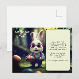 Cartão Postal Coelhinho Enrolado Bonito E Cesto De Ovos De Pásco