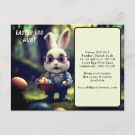 Cartão Postal Coelhinho Enrolado Bonito E Cesto De Ovos De Pásco