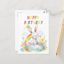 Coelhinho Fofo Arco-íris Colorido Feliz Aniversári