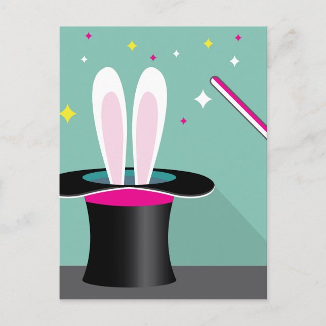 Cartão Postal Coelhinho numa magia de chapéu (Frente)