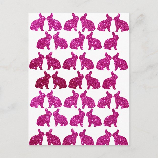 Cartão Postal Coelhinhos Coelho Rosa Brilho de Páscoa (Frente)