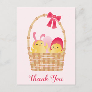 Cartão Postal Coelhinhos Felizes de Páscoa Rosa