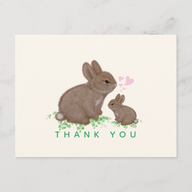 Cartão Postal Coelhinhos Fofos com Obrigado no Chá de Bebê (Frente)