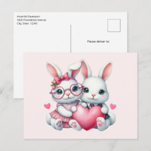 Cartão Postal Coelhinhos Fofos Compartilhando um Coração