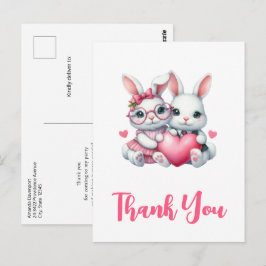 Cartão Postal Coelhinhos Fofos Compartilhando um Coração Obrigad