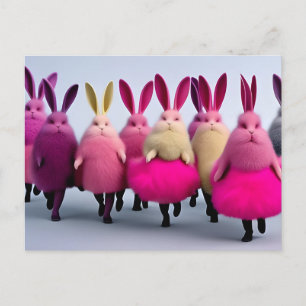 Cartão Postal Coelhinhos Rosa Engraçados Arte Gerada por IA Cart