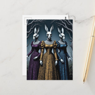 Cartão Postal Coelhinhos Surrealistas Vintage Crânios Cabeça Sen