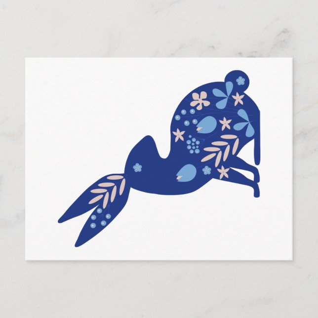 Cartão Postal Coelho azul com flor (Frente)