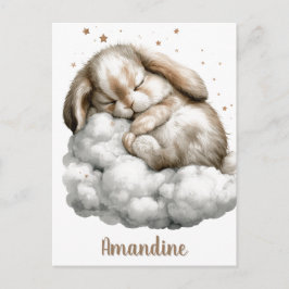 Cartão Postal Coelho Baby Doce Dormindo com um Nome Personalizad