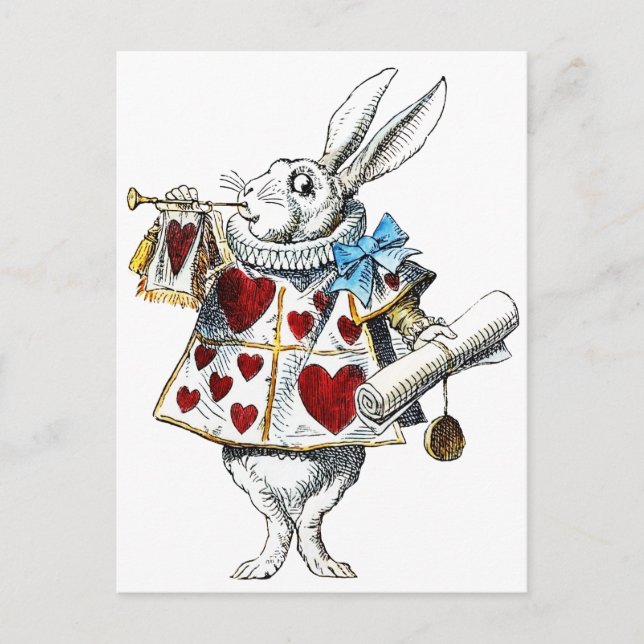 Cartão Postal Coelho Branco Alice Wonderland Hearts (Frente)