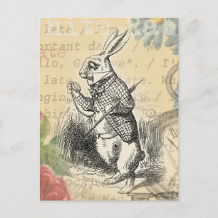 Cartão Postal Coelho Branco Aventuras de Alice no País das Marav