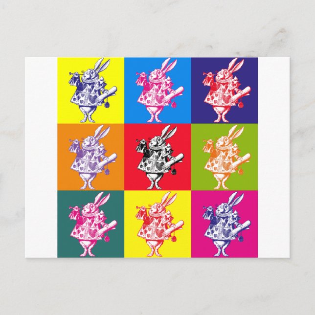 Cartão Postal Coelho Branco pop Art (Frente)