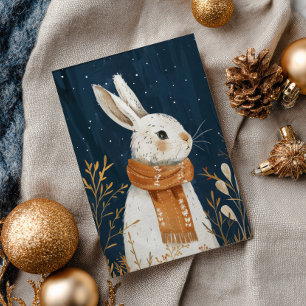 Cartão Postal Coelho Cachorro Cozy Noite de Inverno Natal Woodla