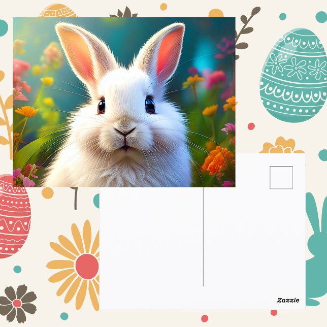Cartão Postal Coelho Caprichoso da Primavera | Correio Feliz Flo (Easter bunny rabbit spring flowers easter greetings postcard springtime cute animal)