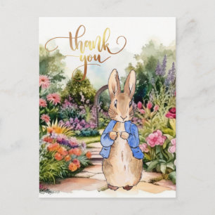 Cartão Postal Coelho clássico no jardim Obrigado