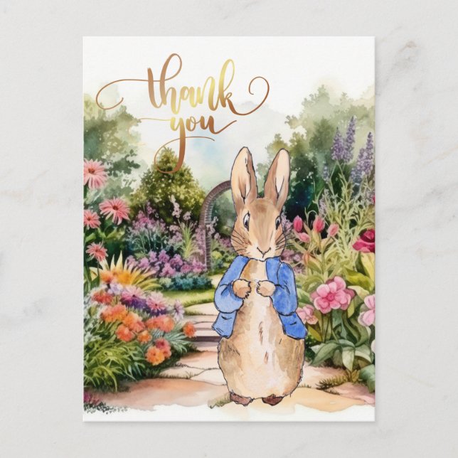 Cartão Postal Coelho clássico no jardim Obrigado (Frente)