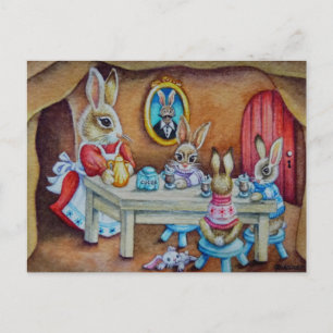 Cartão Postal Coelho Coelho Família Coelho Quente Cacau Quebra