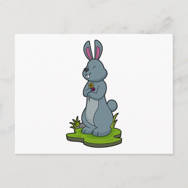 Cartão Postal Coelho com Flores (Frente)