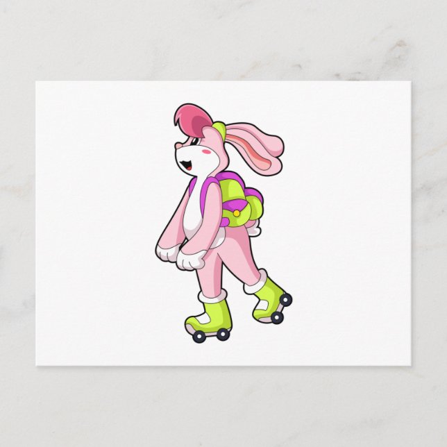 Cartão Postal Coelho com patins de rolimã (Frente)