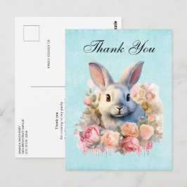 Cartão Postal Coelho com uma Guirlanda de Rosas Fofo Obrigado