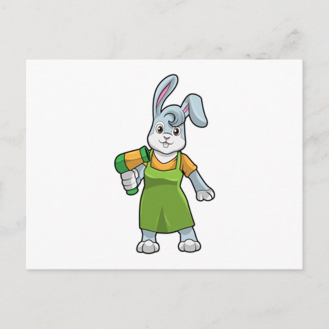 Cartão Postal Coelho como Cabelereiro com Secador de Cabelo (Frente)