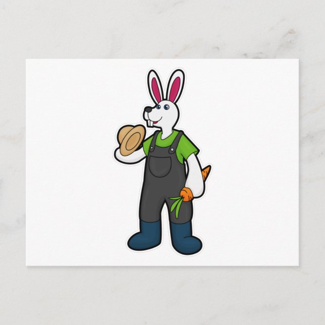 Cartão Postal Coelho como Fazendeiro com Cenoura e Chapéu (Frente)