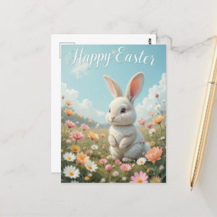 Cartão Postal Coelho da Páscoa Feliz e Ovos Coloridos