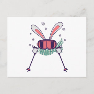 Cartão Postal Coelho do esqui com óculos de esqui e cachecol