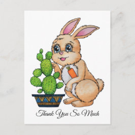 Cartão Postal Coelho em Aquarela Com Cacto Fofo