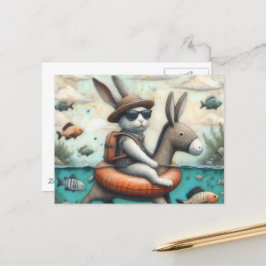Cartão Postal Coelho engraçado numa arte digital burra