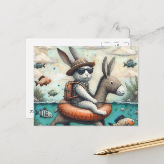 Cartão Postal Coelho engraçado numa arte digital burra (Frente/Verso In Situ)