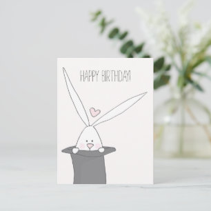 Cartão Postal Coelho Fofo num Chapéu Alto - Aniversário