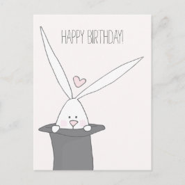 Cartão Postal Coelho Fofo num Chapéu Alto - Aniversário