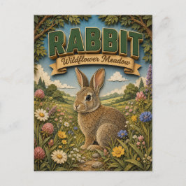 Cartão Postal Coelho Lebre Flor Silvestre Prado POPCUT