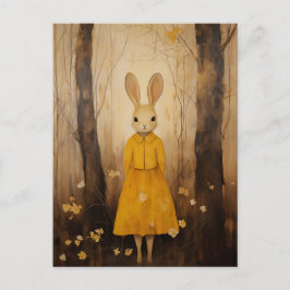 Cartão Postal Coelho na Floresta com um Vestido Amarelo