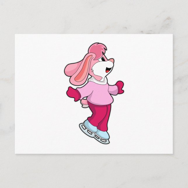 Cartão Postal Coelho no gelo patinando com patins de gelo (Frente)