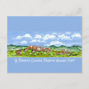 Cartão Postal Coelho Olhando Nuvens Divertido Aquarela Arte P