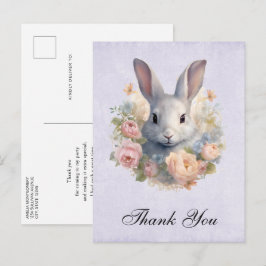Cartão Postal Coelho Rodeado por Flores Pastel Cute Obrigado