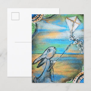 Cartão Postal Coelho voando uma pipa