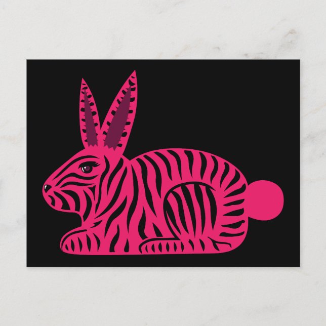 Cartão Postal Coelho Zebra Rosa (Frente)