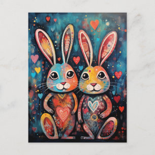 Cartão Postal Coelhos amigos do dia dos namorados orelhas longas